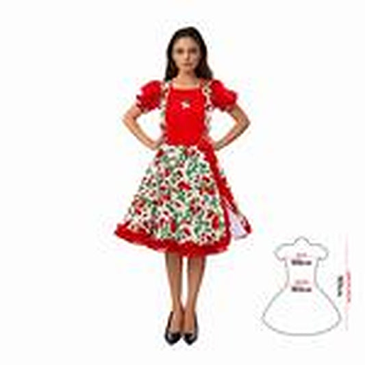 Vestido Comp Huasa Chinita Floreado Rojo/Blanco Xl
