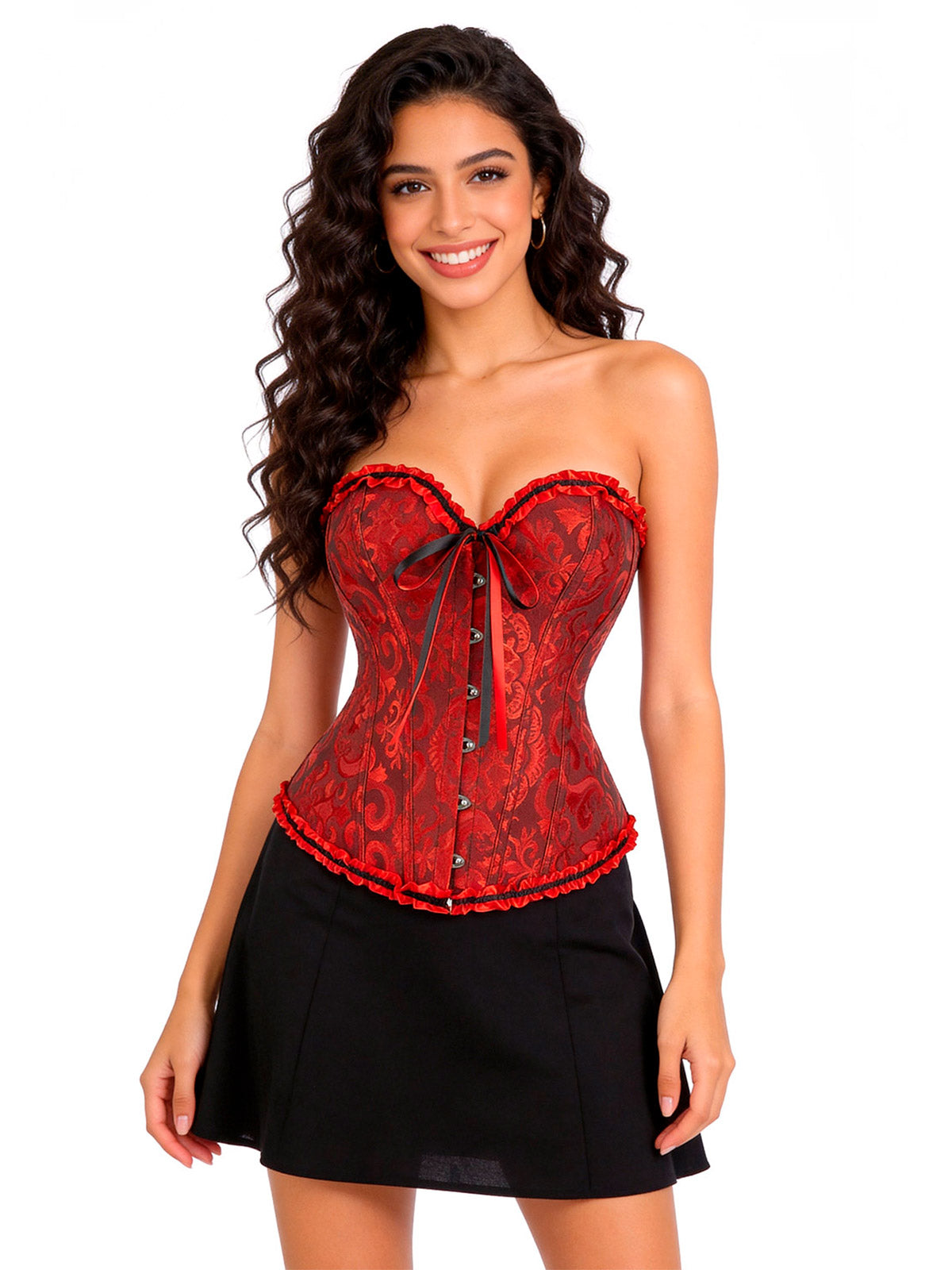 Corset Diseño Floral Rojo Oscuro M - Don Cotillón