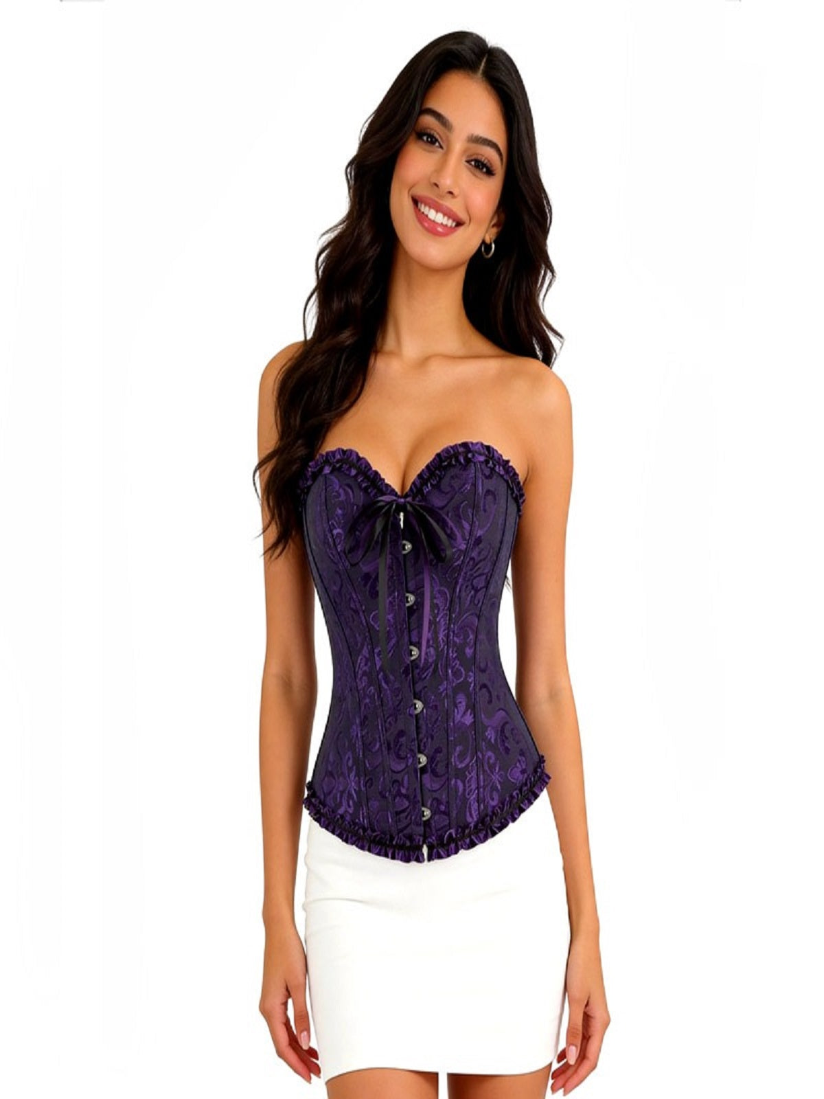 Corset Diseño Floral Morado Oscuro M - Don Cotillón