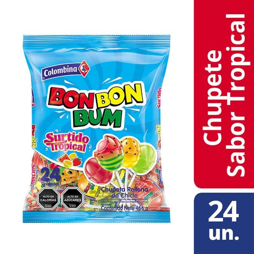 Chupete Bon Bon Bum Surtido Tropical Colombina 24 unidades