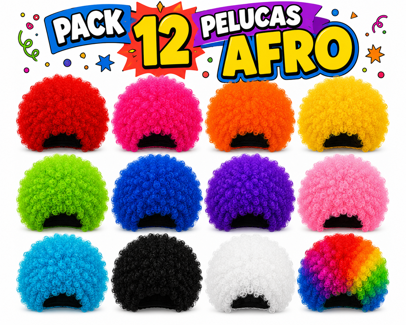 PACK 12 PELUCAS AFRO COLORES SURTIDOS