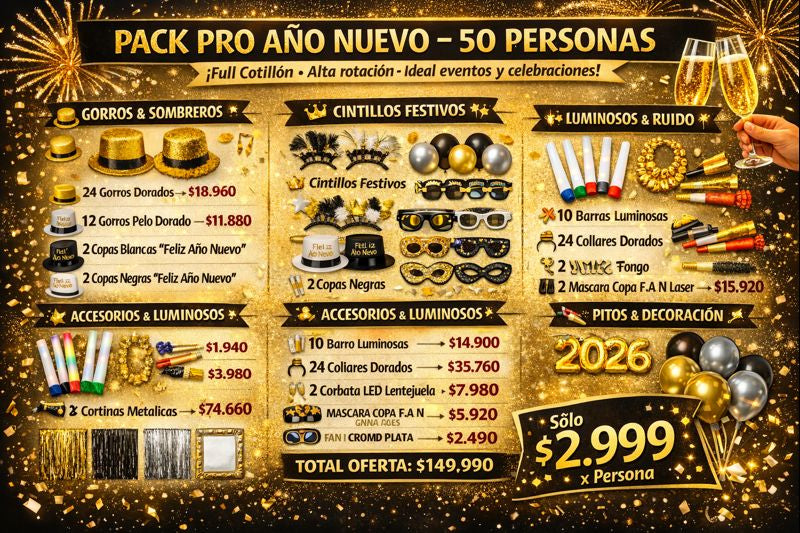 PACK DON COTILLON PRO AÑO NUEVO 50 PERSONAS