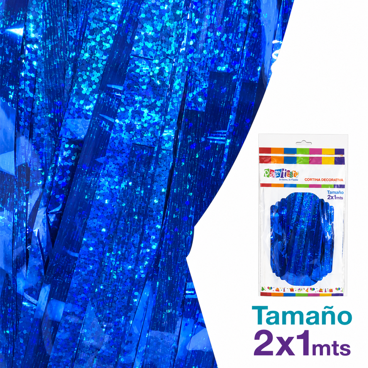 CORTINA METAL 1x2M AZUL HOLEOGRAFICA