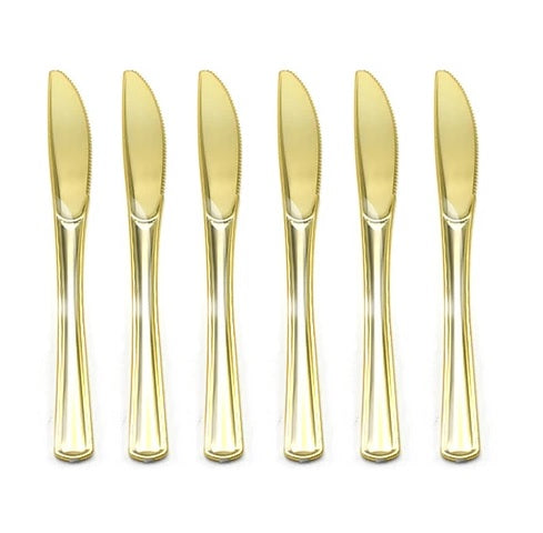 Set 6 cuchillos plasticos metalizados dorados