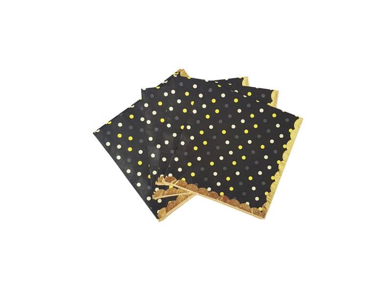 Servilleta Polka Negro / Dorado X 12 - Carnaval Online