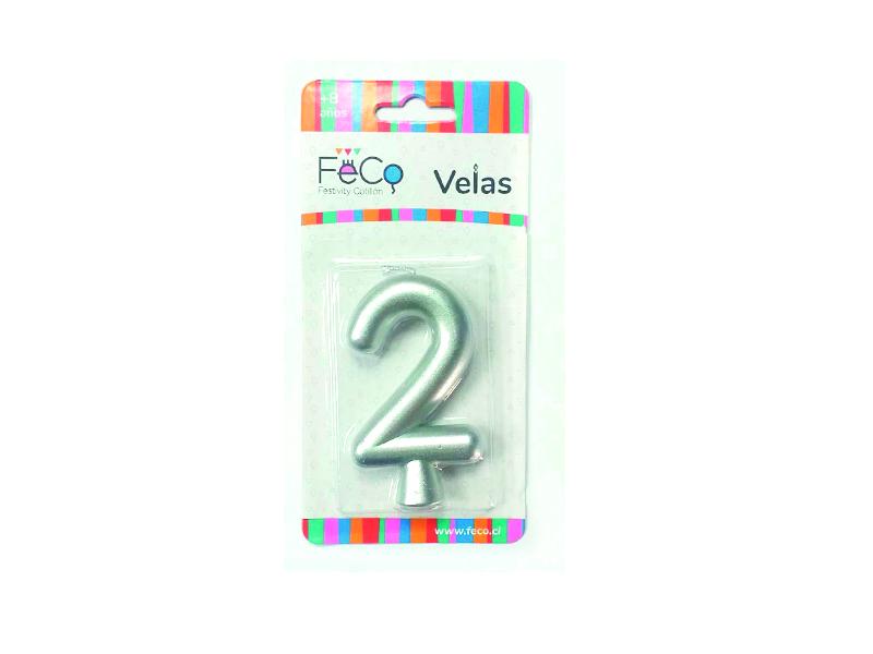 Vela Numeral Plateado Nº 2