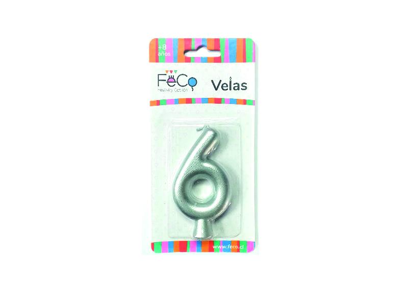 Vela Numeral Plateado Nº 6