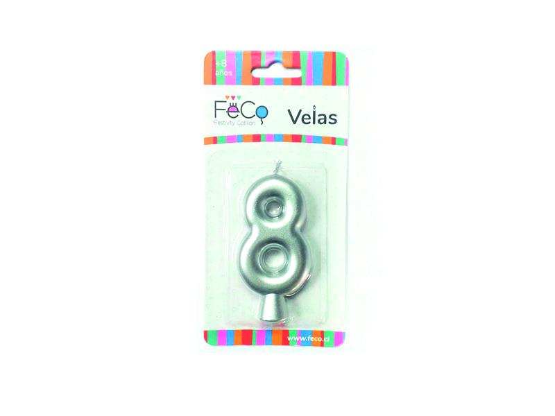 Vela Numeral Plateado Nº 8