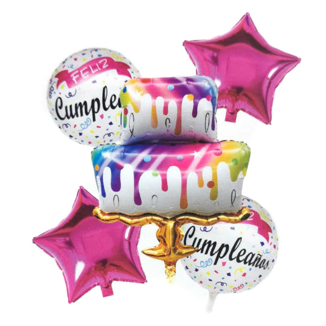 Set De Globo Metálico Feliz Cumpleaños Torta X 1Und - Globos