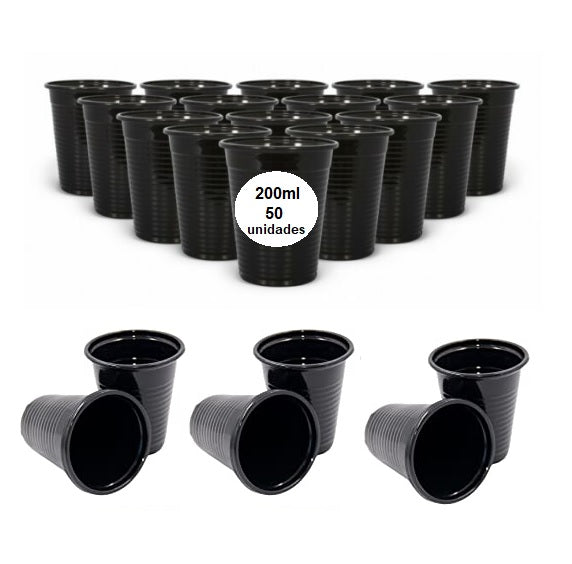 Vasos Negros 200ml, 50 unidades.