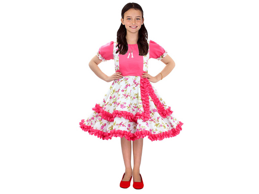 Vestido Huasa Chinita Floreado Fucsia/Blanco