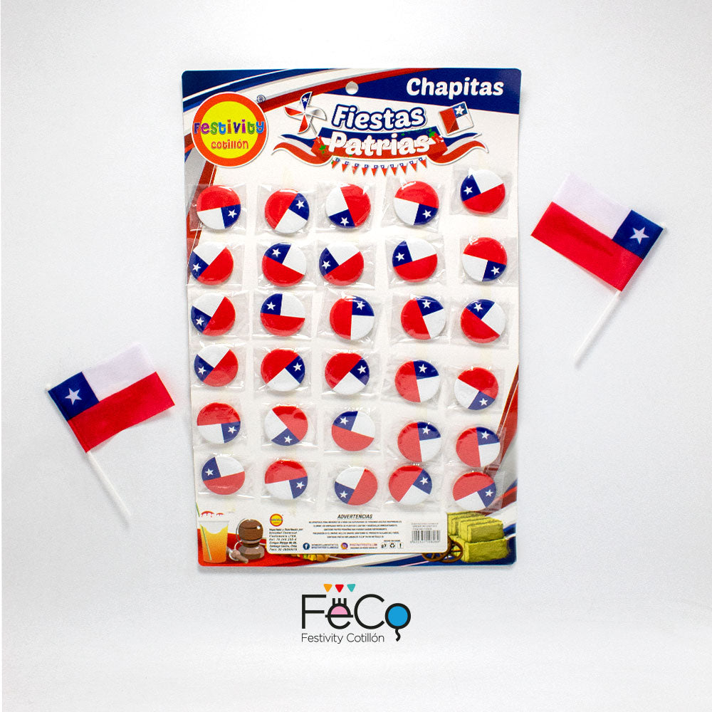 Chapitas de Chile 3.8 cm, paquete de 30 unidades
