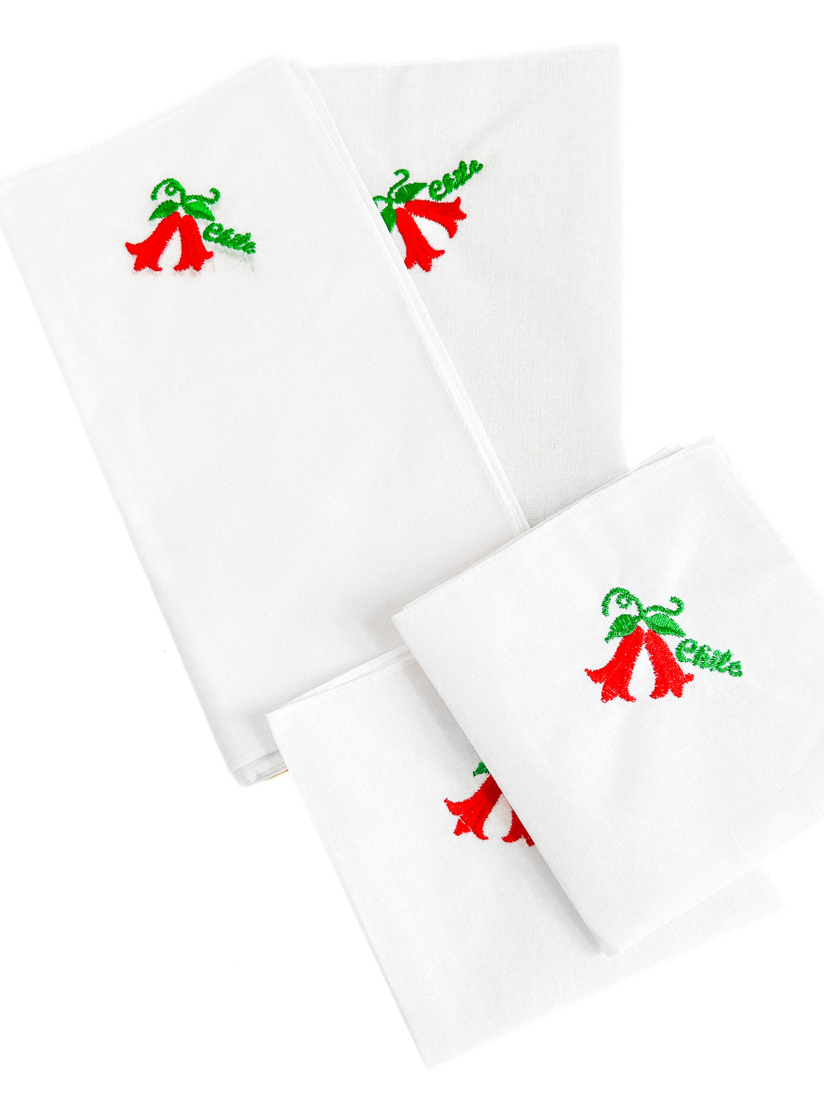 Panuelo de cueca bordado copihue 30x30 cm, paquete de 12 unidades