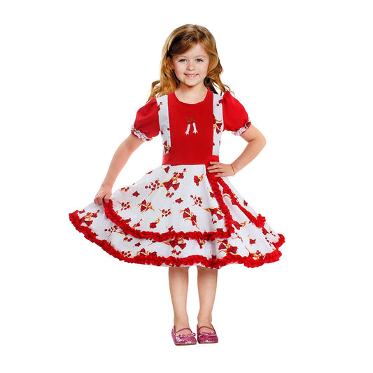 Vestido de huasa chinita floreado rojo con blanco talla 10-12 anos
