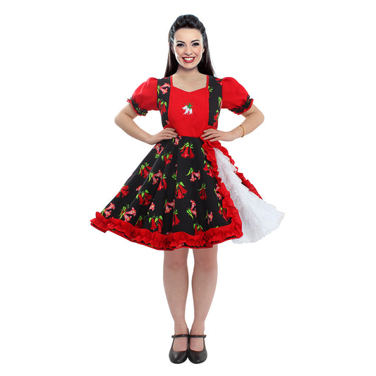 Vestido de huasa chinita copihue rojo con negro talla L