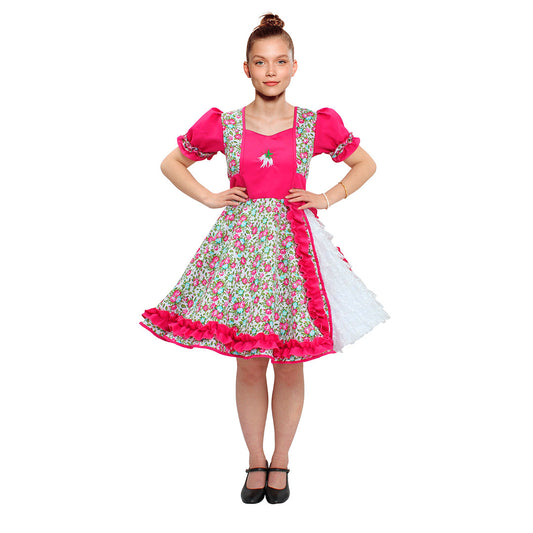 Vestido de huasa chinita floreado fucsia talla XL