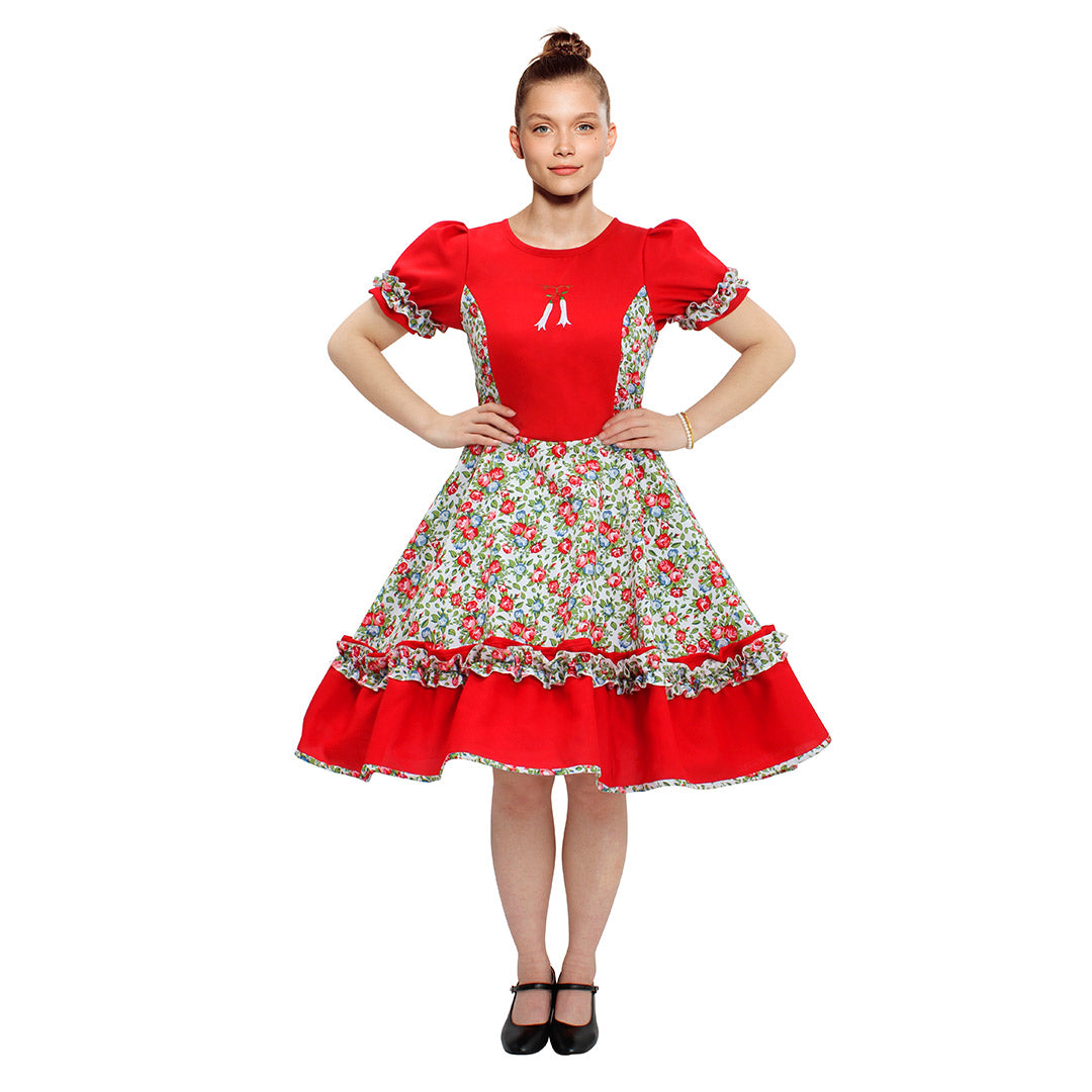 Vestido de huasa chinita floreado rojo talla XL