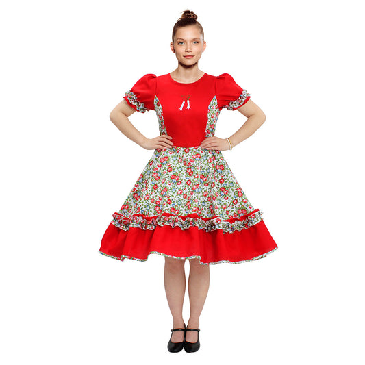 Vestido de huasa chinita floreado rojo talla XL
