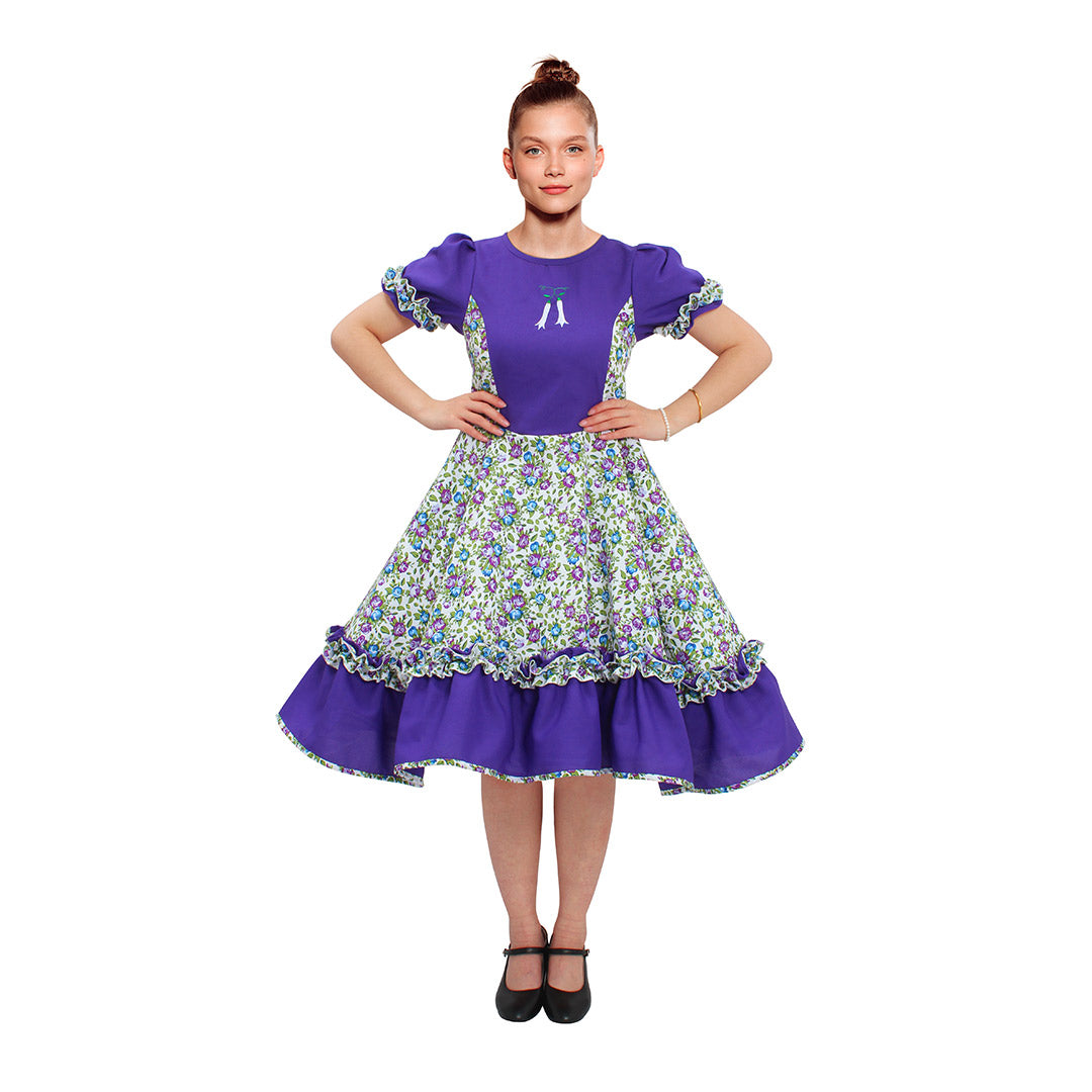 Vestido de huasa chinita floreado lila talla S