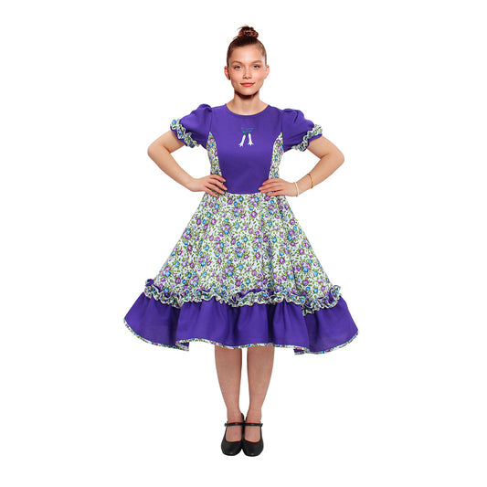 Vestido de huasa chinita floreado lila talla S