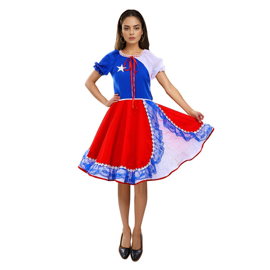Vestido de huasa chinita diseno bandera, talla L