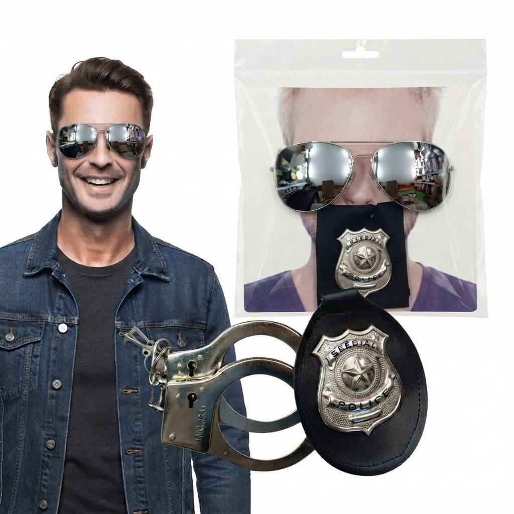 Set Placa, Esposas y Lentes de Policía