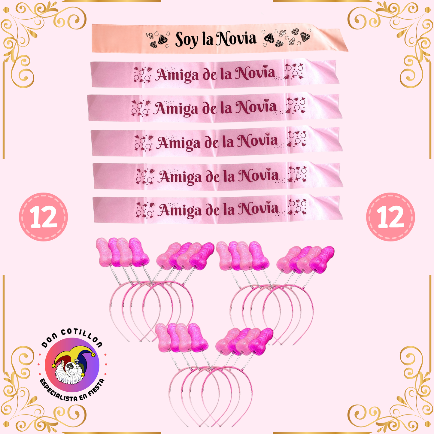 PACK BANDAS+CINTILLOS DESPEDIDA DE SOLTERA X12
