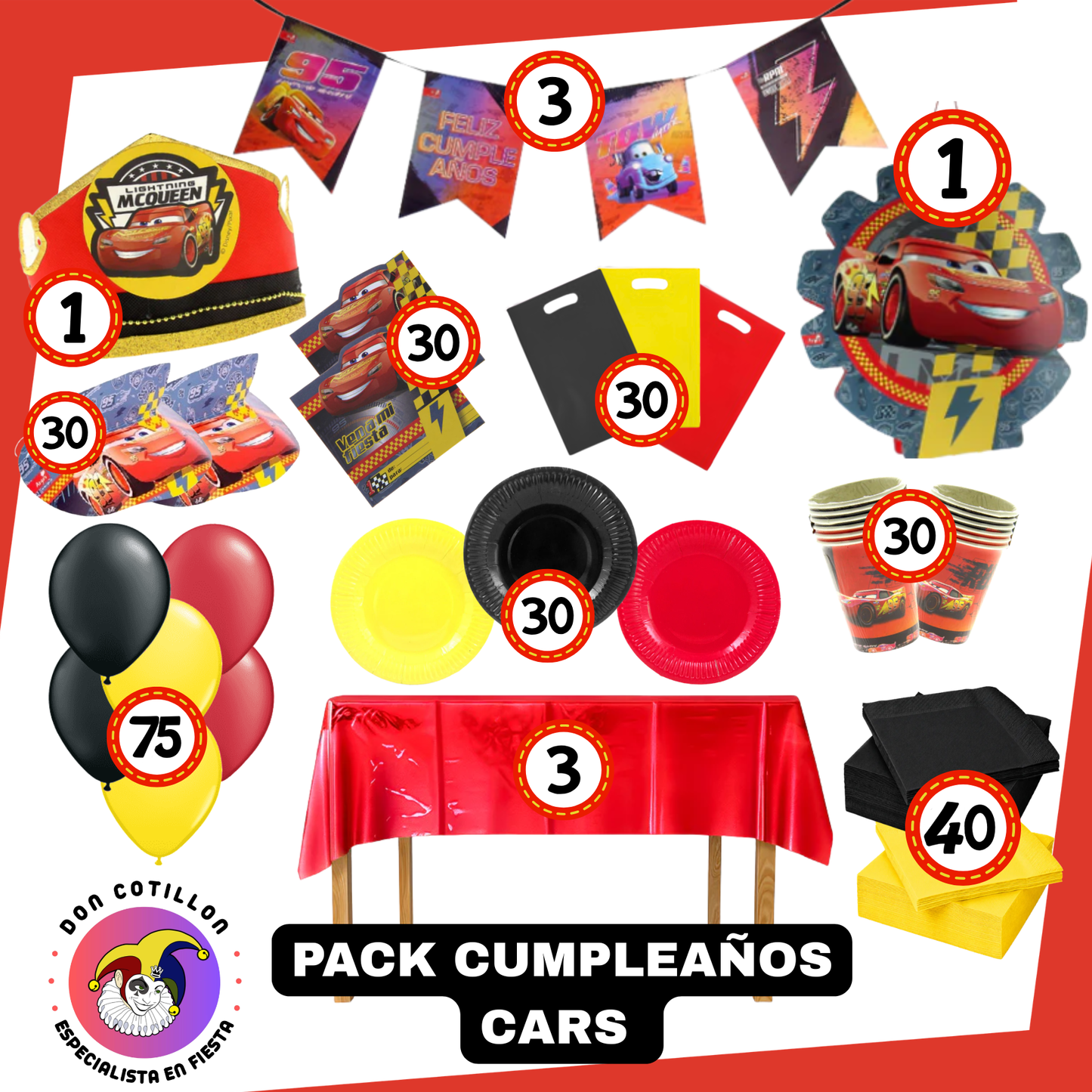 PACK DE CUMPLEAÑOS CARS 30 PERSONAS