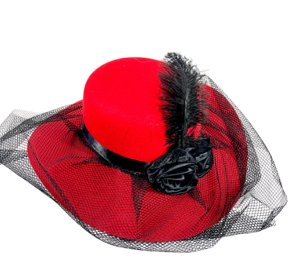 SOMBRERO CAPELINA VELO FLOR Y PLUMA