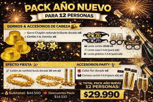 PACK AÑO NUEVO DORADO 12 PERSONAS