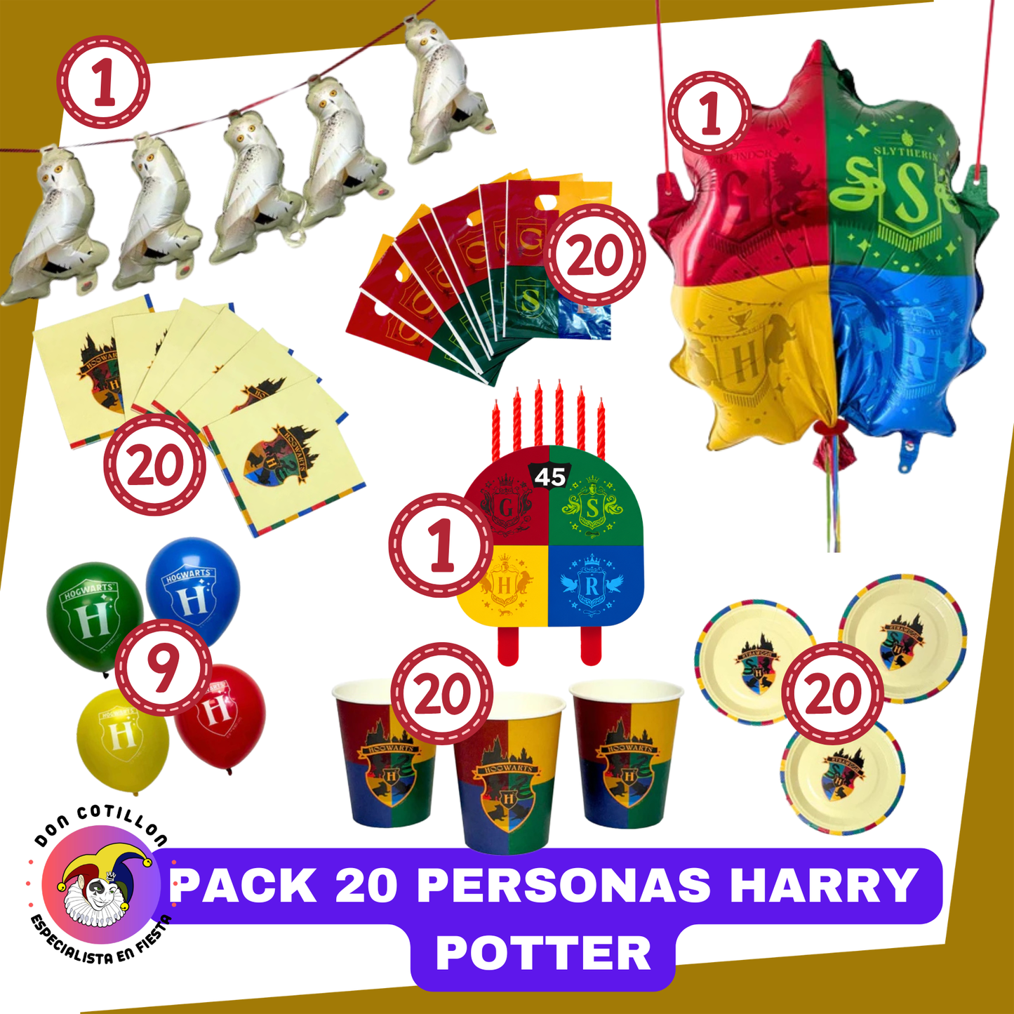 PACK COTILLON HARRY POTTER 20 PERSONAS