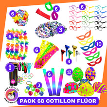 PACK 68 ELEMENTOS FLUOR regalo 50 pulseras luminosas