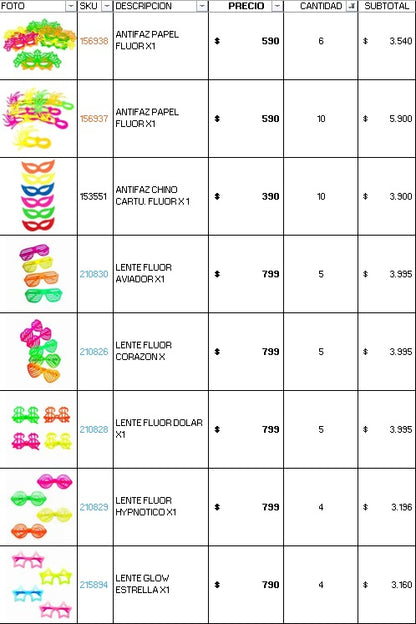 Pack 100 invitados flúor luminoso