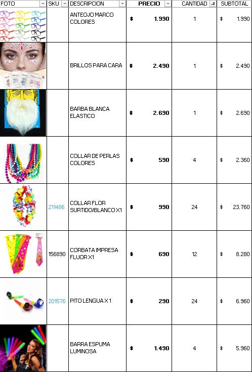Pack 100 invitados flúor luminoso