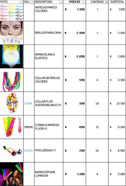 Pack 100 invitados flúor luminoso