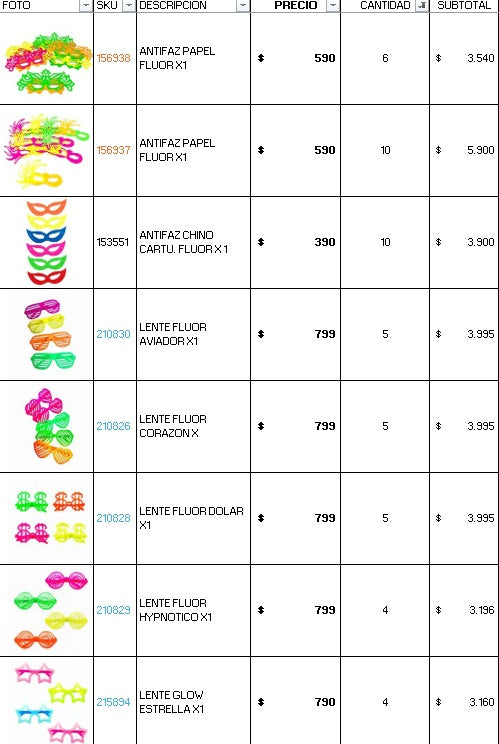 Pack 120 invitados flúor luminoso