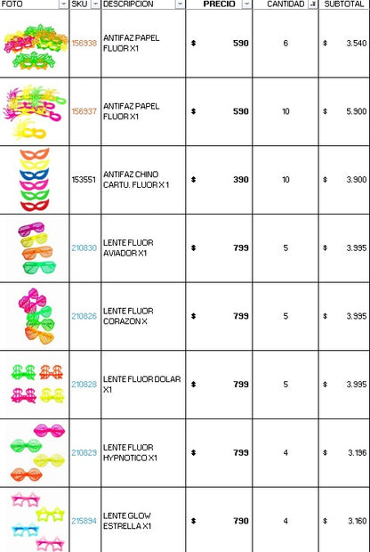 Pack 120 invitados flúor luminoso