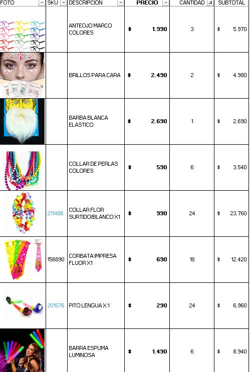 Pack 120 invitados flúor luminoso