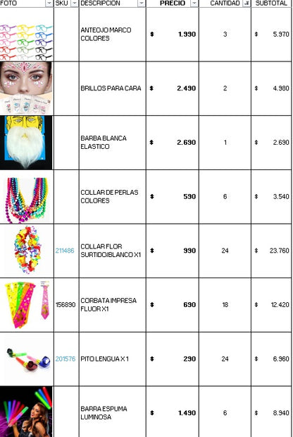 Pack 120 invitados flúor luminoso