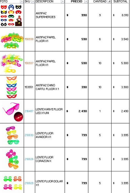 Pack 150 invitados flúor luminoso