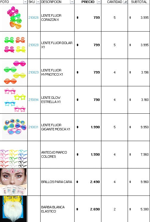 Pack 250 invitados flúor luminoso