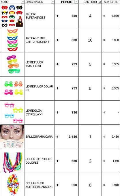 Pack 25 invitados flúor luminoso