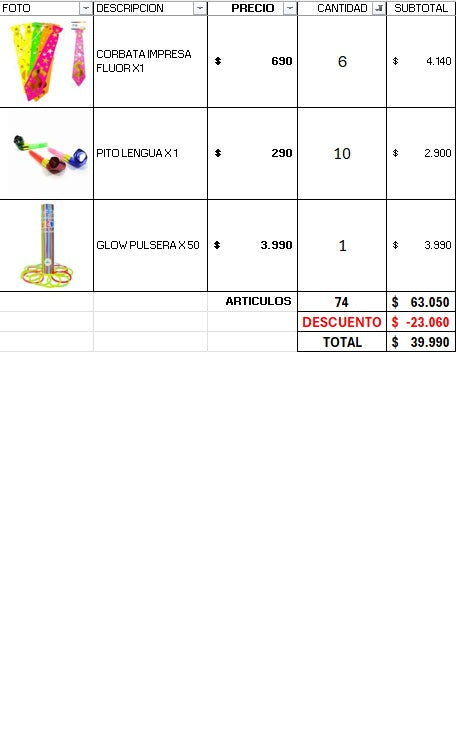 Pack 25 invitados flúor luminoso