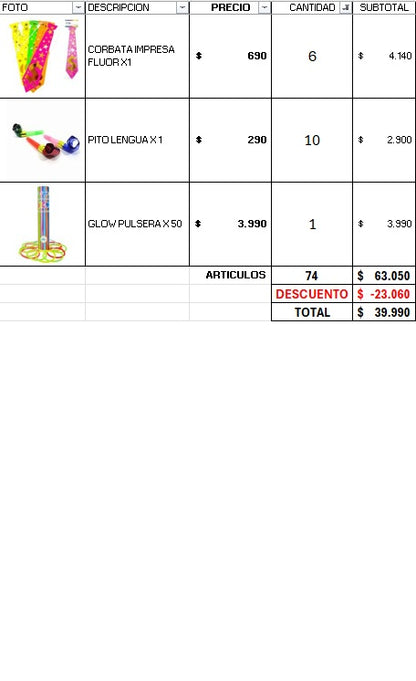 Pack 25 invitados flúor luminoso