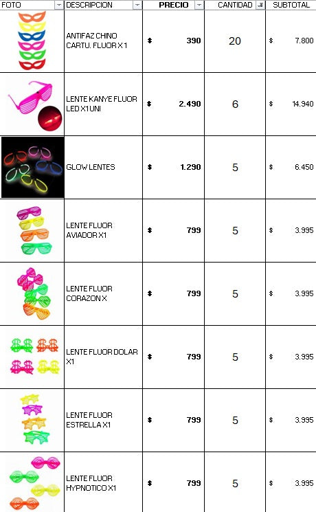 Pack 300 invitados flúor luminoso