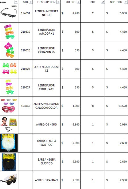 Pack cotillon premium 300 personas