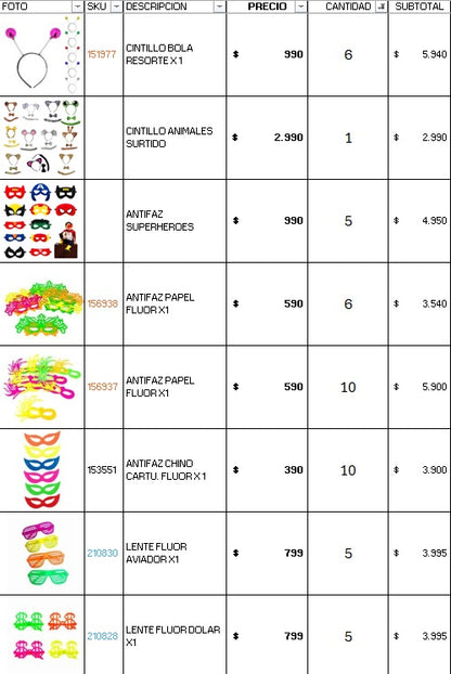 Pack 50 invitados cotillon flúor luminoso