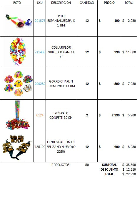 PACK AÑO NUEVO 50 PRODUCTOS