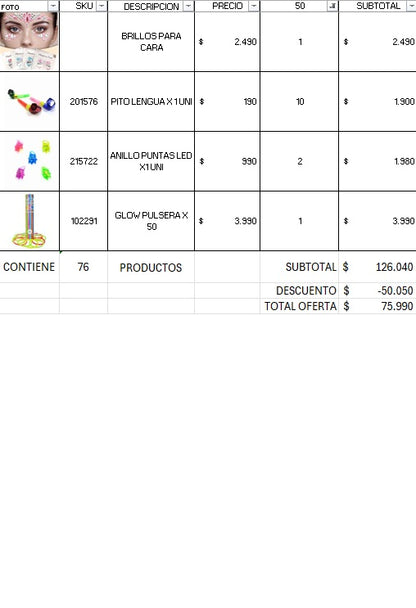 Pack cotillon 50 personas premium