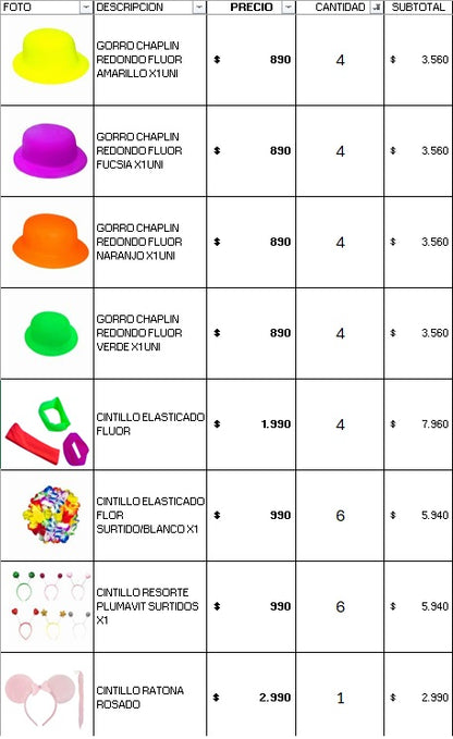 Pack 60 invitados flúor luminoso